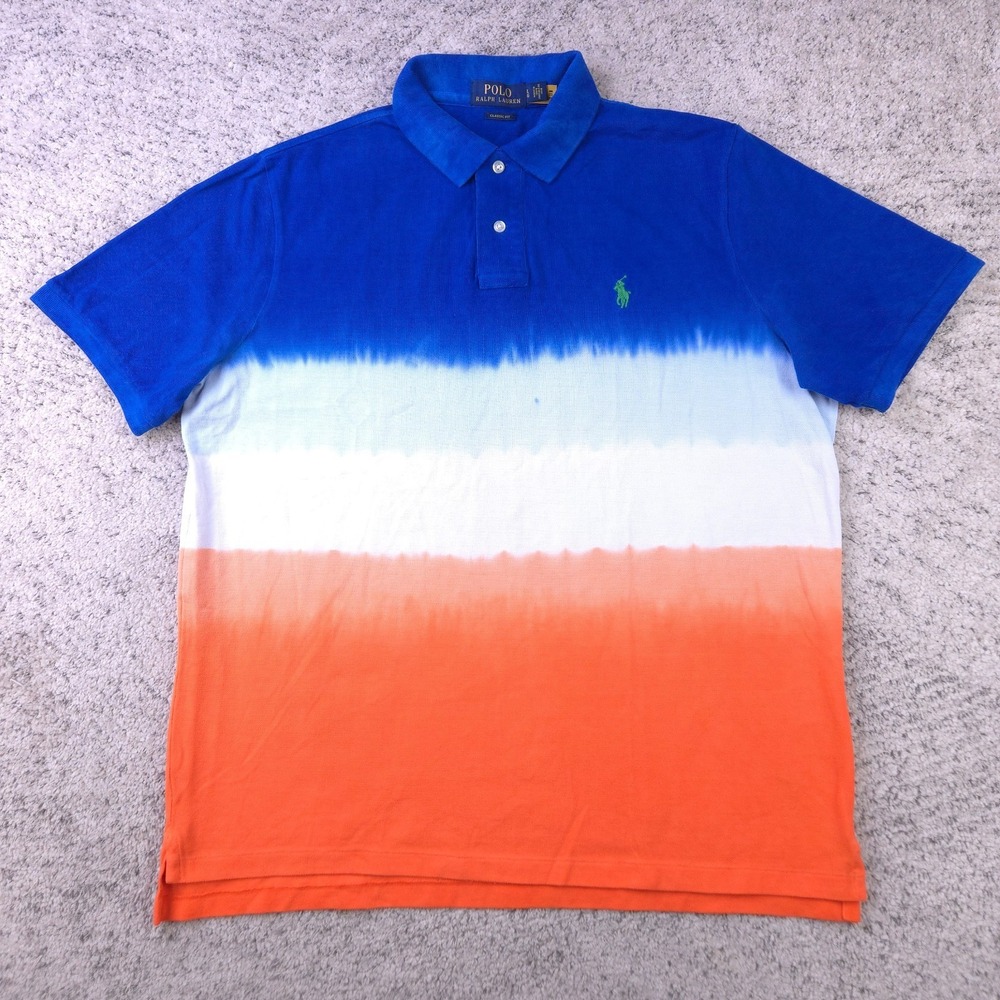 Polo Ralph Lauren Shirt Men Large Tie Dye Ombre Classic Fit Logo Blue Orange GUC